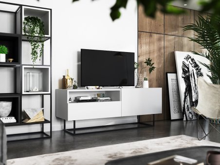 Szafka RTV ENJOY Loft Industrialna szuflada 120 cm stelaż kolor biały2