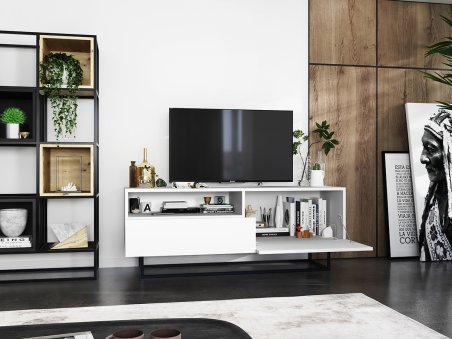 Szafka RTV ENJOY Loft Industrialna szuflada 120 cm stelaż kolor biały3