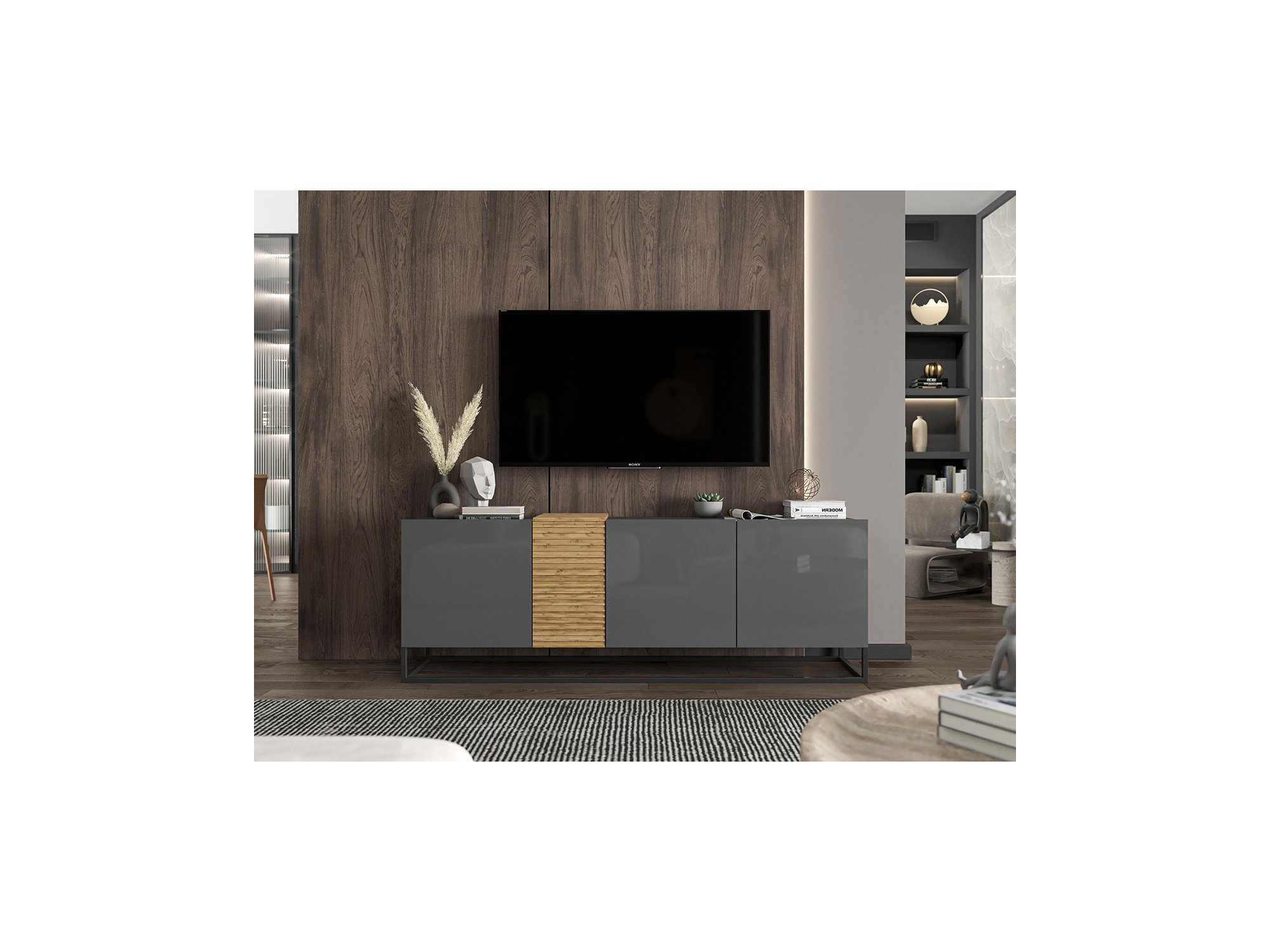 Szafka RTV VANTA Loft Industrialna 160 cm Grafit POŁYSK