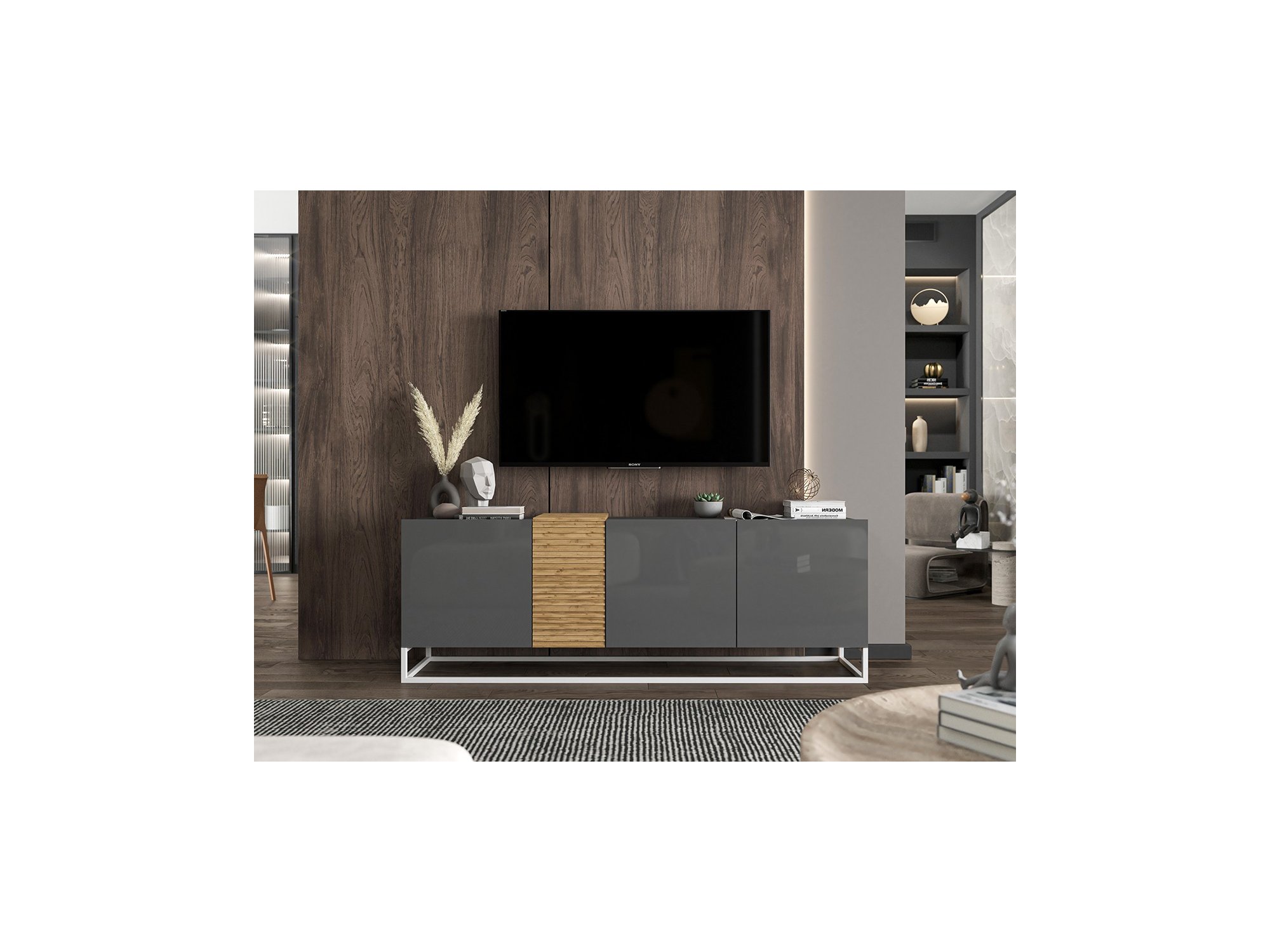 Szafka RTV VANTA Loft Industrialna 160 cm Grafit POŁYSK