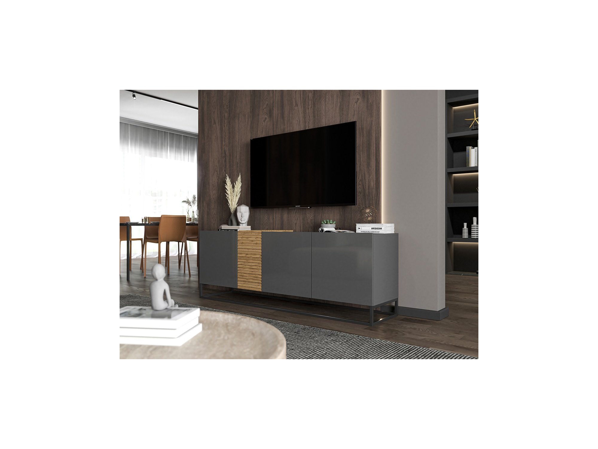 Szafka RTV VANTA Loft Industrialna 160 cm Grafit POŁYSK