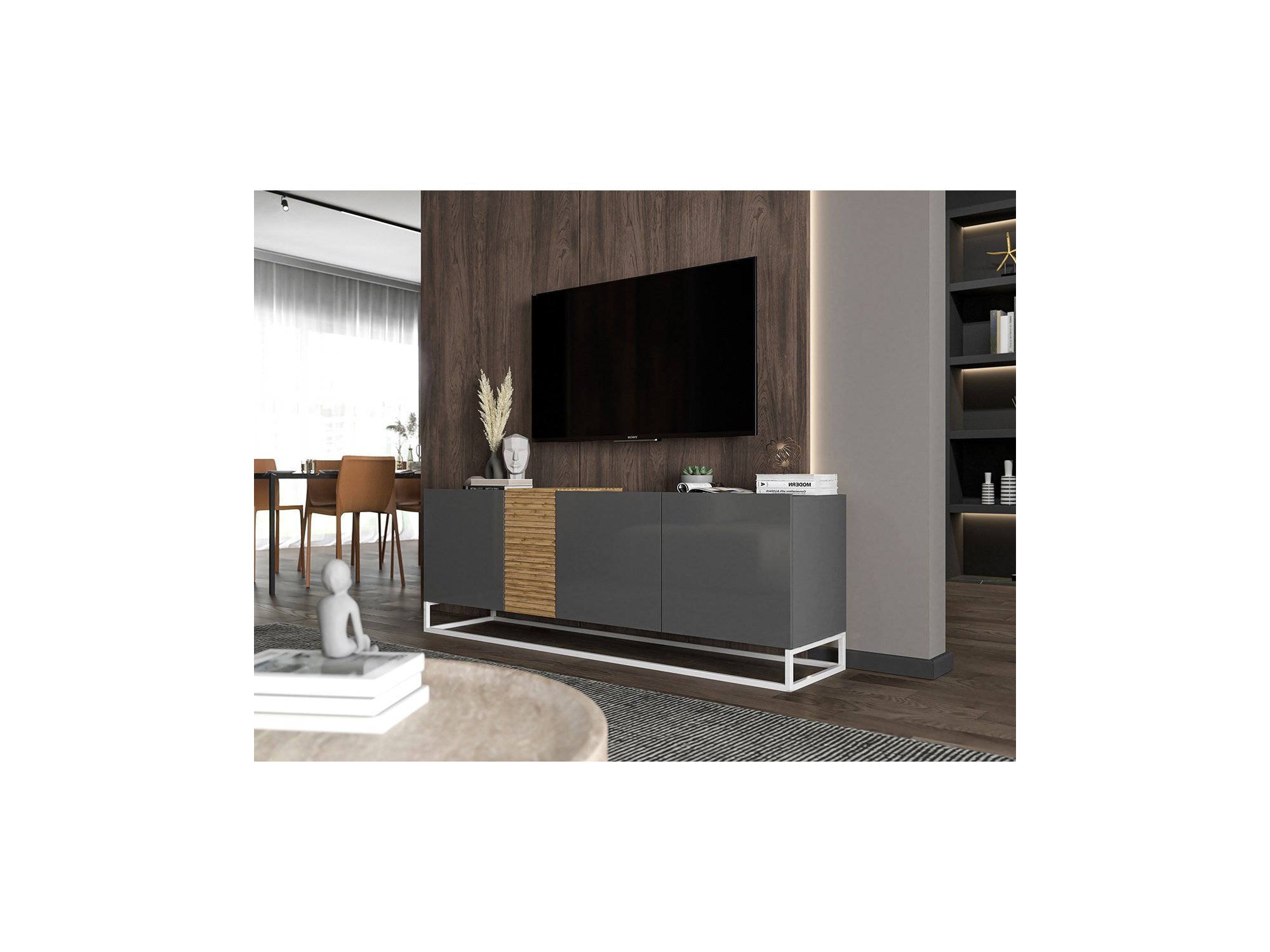 Szafka RTV VANTA Loft Industrialna 160 cm Grafit POŁYSK