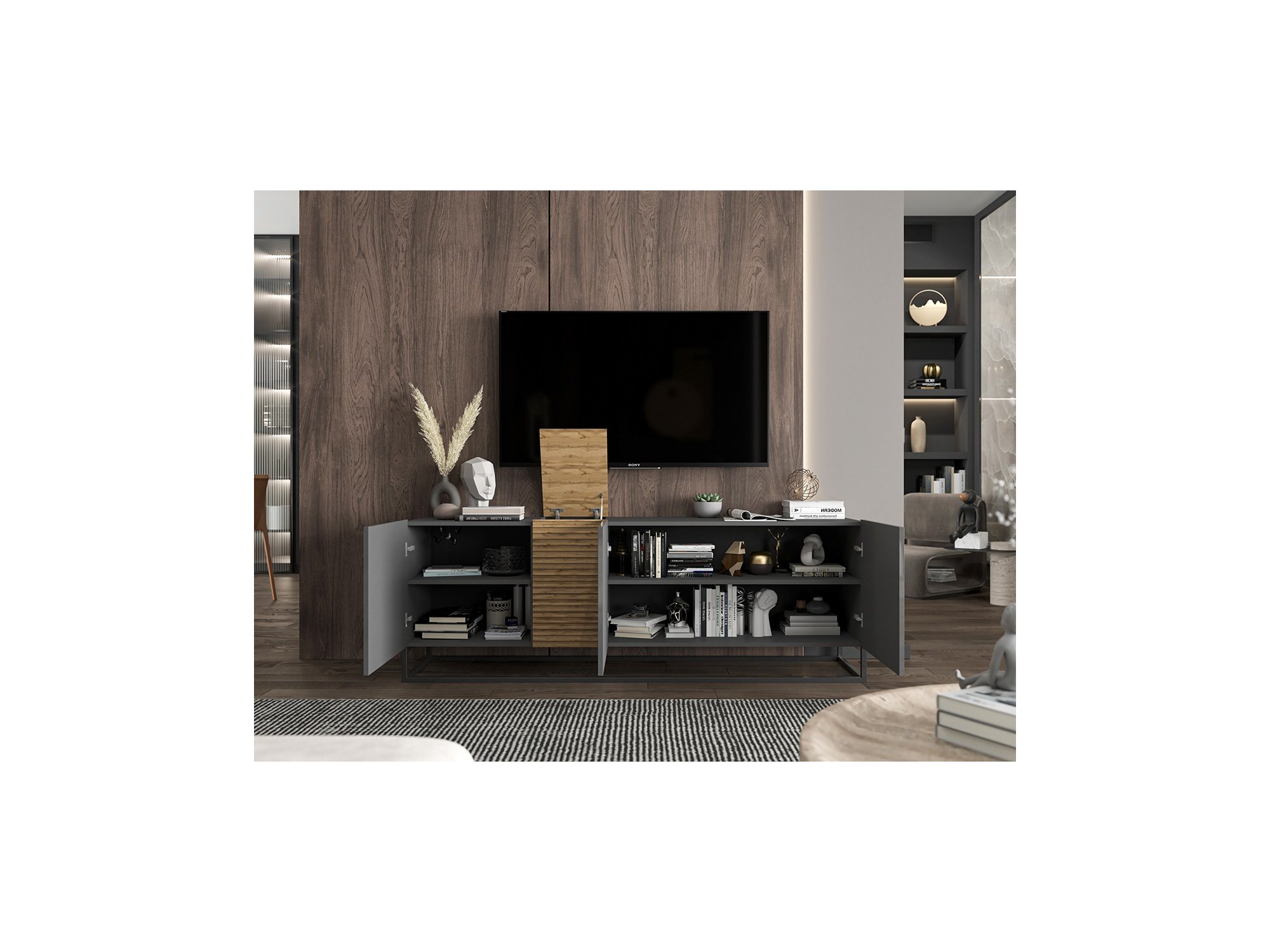 Szafka RTV VANTA Loft Industrialna 160 cm Grafit POŁYSK