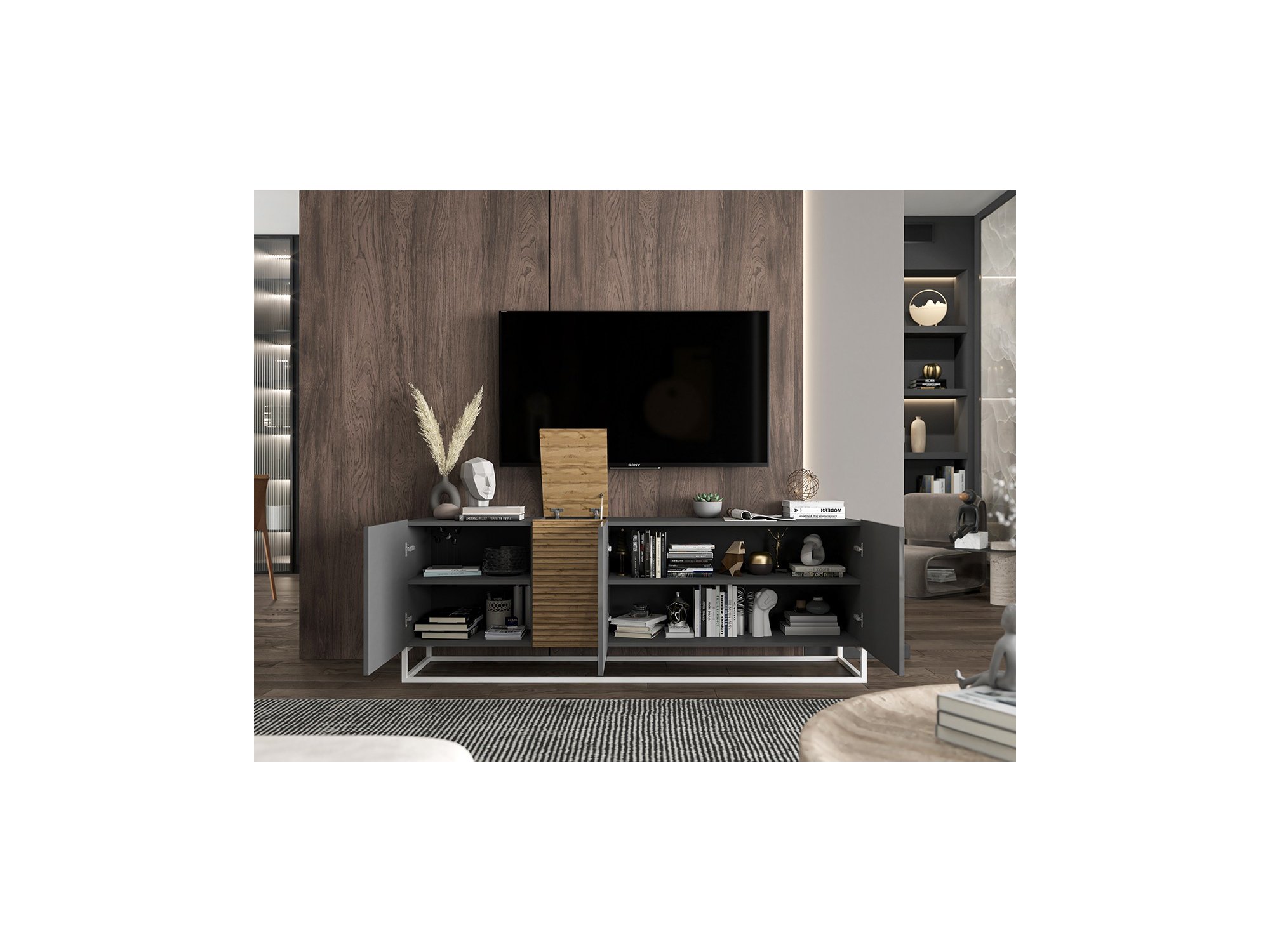 Szafka RTV VANTA Loft Industrialna 160 cm Grafit POŁYSK