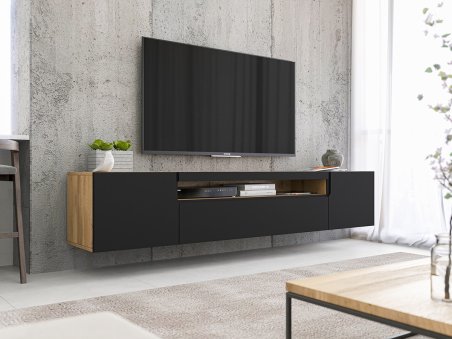Wisząca Szafka RTV DOZE Loft Czarny Mat 200 cm, Dobra Cena, Sklep Online1