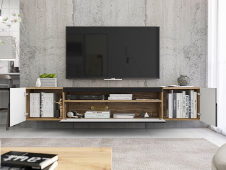 Wisząca Szafka RTV DOZE Loft Czarny Mat 200 cm, Dobra Cena, Sklep Online3