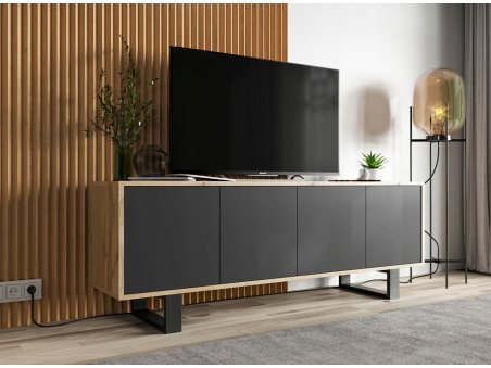 Szafka RTV APOLLO Loft 150 cm Dąb Wotan/Czarny Mat, Dobra Cena, Sklep Online1