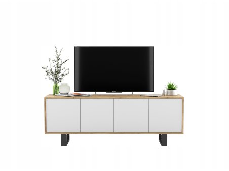 Nowoczesna Szafka RTV Loft APOLLO 2,150 cm, Biała/Dąb Wotan, ze Stelażem, Dobra Cena, Sklep Online | Meble Lindner