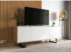 Nowoczesna Szafka RTV Loft APOLLO 2,150 cm, Biała/Dąb Wotan, ze Stelażem, Dobra Cena, Sklep Online | Meble Lindner