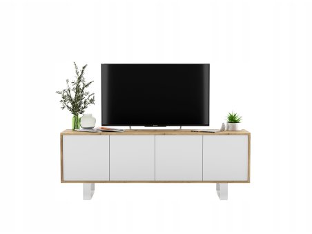 Nowoczesna Szafka RTV APOLLO 2 Loft 150 cm stelaż dąb wotan/Biały MAT2