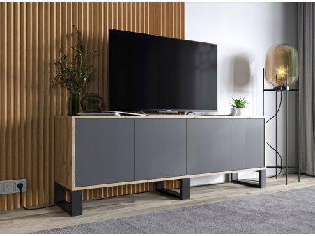 Nowoczesna Szafka RTV APOLLO 2 Loft 150 cm stelaż dąb wotan/grafit MAT1