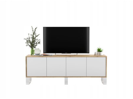 Nowoczesna Szafka RTV APOLLO 2 Loft 150 cm stelaż dąb wotan/Biały MAT2