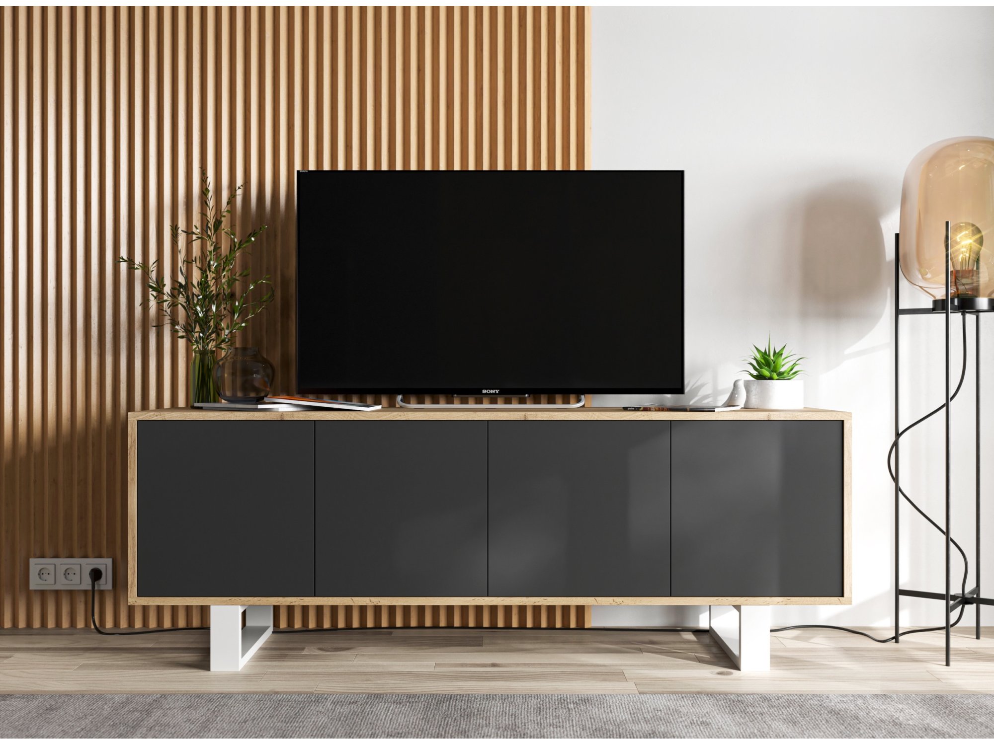 Szafka RTV APOLLO Loft 150 cm Dąb Wotan/Czarny Mat, Dobra Cena, Sklep Online