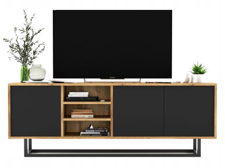 Szafka RTV Loft Industrialna, Dąb/Wotan, Czarny Mat 150 cm, Dobra Cena, Sklep Online1