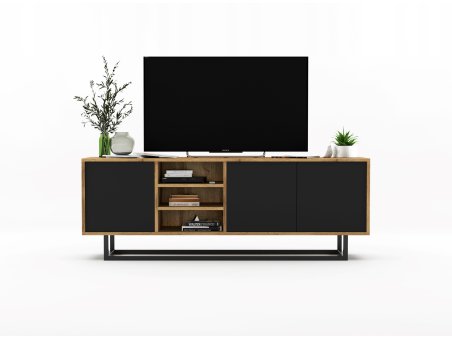 Szafka RTV Loft Industrialna, Dąb/Wotan, Czarny Mat 150 cm, Dobra Cena, Sklep Online2