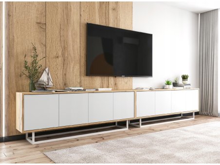 Szafka RTV Loft 300 cm APOLLO - dąb wotan/biały mat1