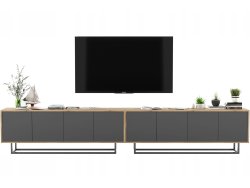 Szafka RTV Loft 300 cm APOLLO - dąb wotan/grafit mat