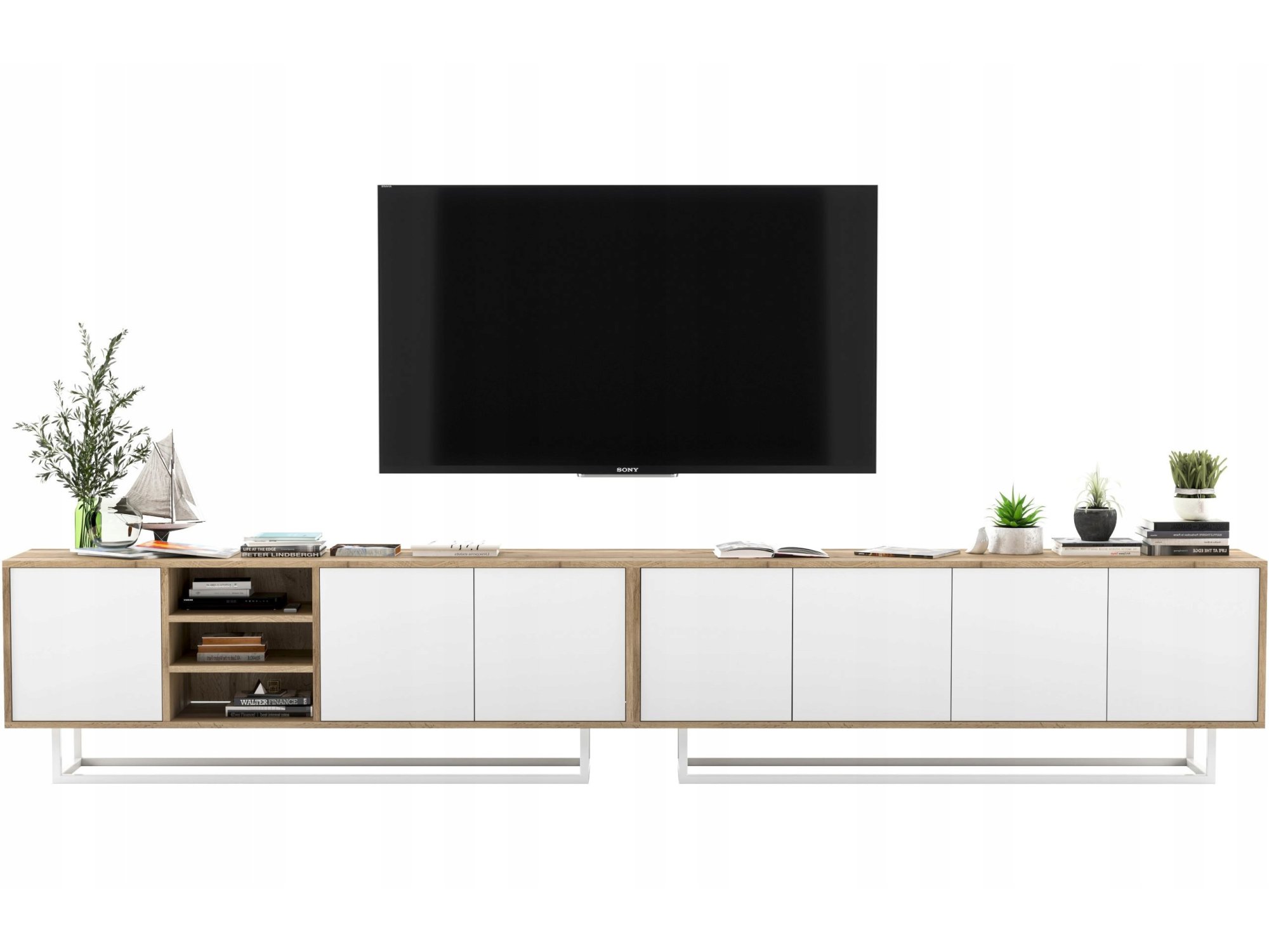 Szafka RTV Loft APOLLO 300 cm, Biała/Dąb Wotan, Dobra Cena, Sklep Online | Meble Lindner