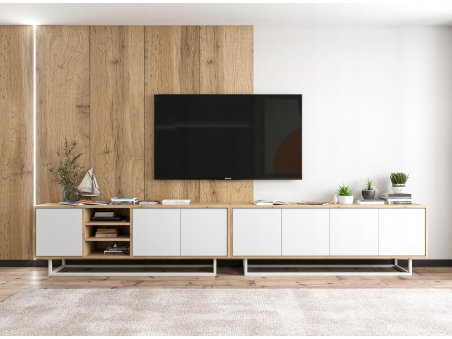 Szafka RTV Loft APOLLO 300 cm - dąb wotan/biały mat1