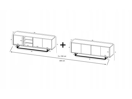 Szafka RTV Loft APOLLO 300 cm, Biała/Dąb Wotan, Dobra Cena, Sklep Online | Meble Lindner