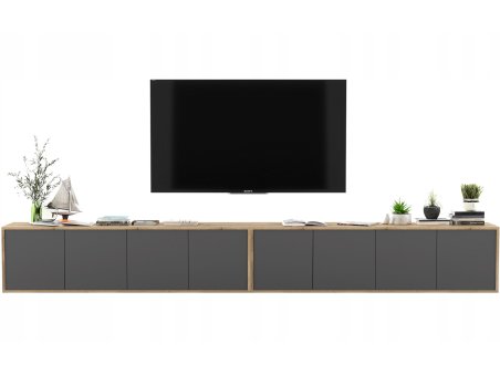 Wisząca szafka RTV 300 cm APOLLO - dąb wotan/grafit mat2