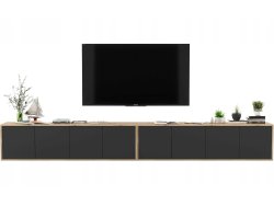 Wisząca szafka RTV Loft 300 cm APOLLO - Dąb Wotan/Czarny Mat, Dobra Cena, Sklep Online