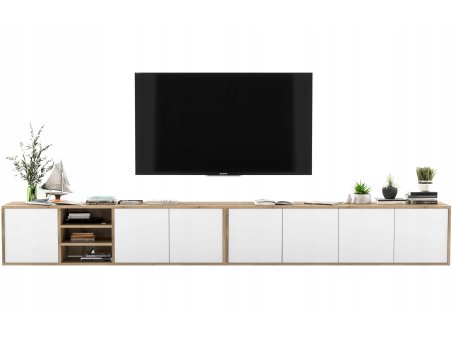 Wisząca szafka RTV APOLLO 300 cm -  dąb wotan/biały mat3