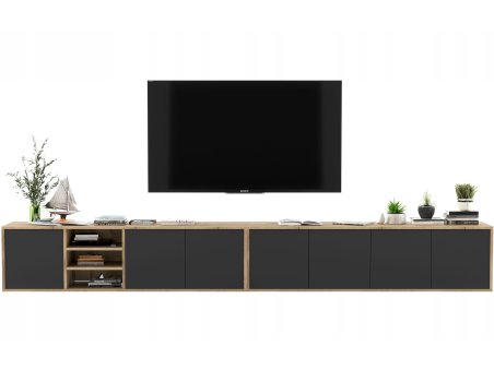 Wisząca szafka RTV APOLLO Loft 300 cm - Dąb Wotan/Czarny Mat, Dobra Cena, Sklep Online3