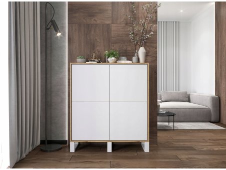 Komoda loft APOLLO czterodrzwiowa - 113 cm - dąb wotan/biały mat1