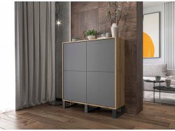 Komoda loft APOLLO czterodrzwiowa - 113 cm - dąb wotan/grafit mat