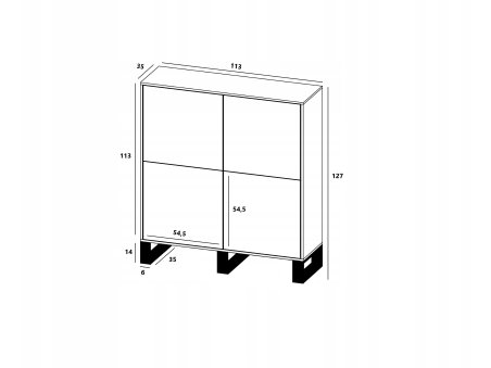 Komoda loft APOLLO czterodrzwiowa - 113 cm - dąb wotan/grafit mat
