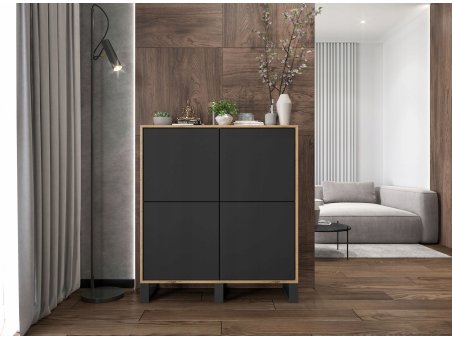 Komoda loft APOLLO czterodrzwiowa - 113 cm - dąb wotan/czarny mat1