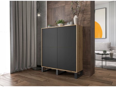Komoda loft APOLLO czterodrzwiowa - 113 cm - dąb wotan/czarny mat2