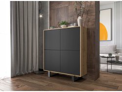 Komoda loft APOLLO 4D - 113 cm - dąb wotan/czarny mat