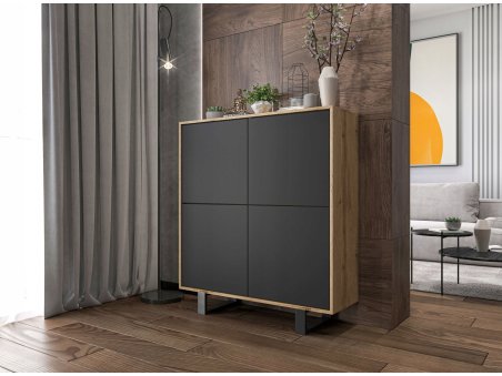 Komoda loft APOLLO 4D - 113 cm - dąb wotan/czarny mat2