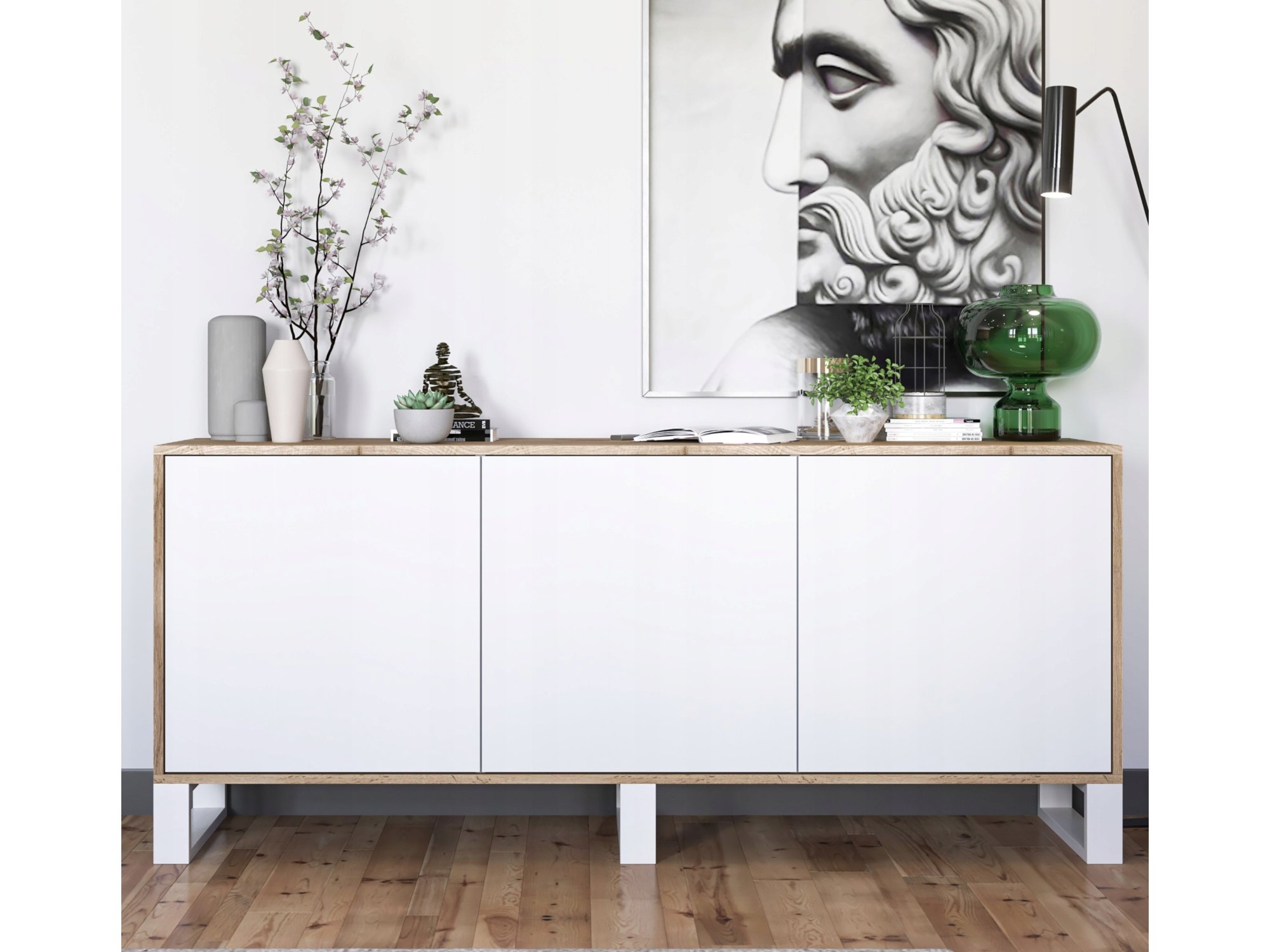 Komoda loft APOLLO 3D - 168 cm - dąb wotan/biały mat