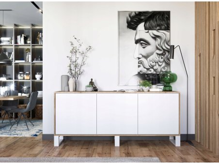 Komoda loft APOLLO 3D - 168 cm - dąb wotan/biały mat1