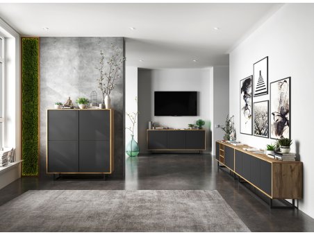 Szafka RTV Loft APOLLO 300 cm -  dąb wotan/grafit mat2