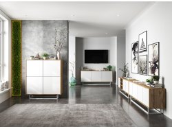 Szafka RTV Loft APOLLO 300 cm, Biała/Dąb Wotan, Dobra Cena, Sklep Online | Meble Lindner