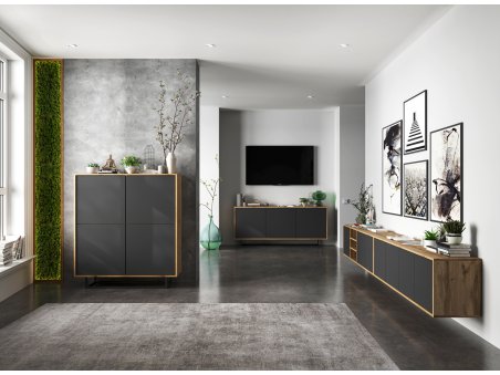 Wisząca szafka RTV APOLLO 300 cm -  dąb wotan/grafit mat2