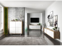 Wisząca Szafka RTV APOLLO 300 cm - Biała/Dąb Wotan, Dobra Cena, Sklep Online | Meble Lindner