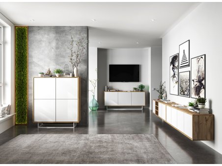 Wisząca szafka RTV APOLLO 300 cm -  dąb wotan/biały mat2