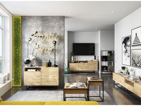 Szafka RTV ENJOY Loft dąb artisan 240 cm zestaw z szufladą 2 x 120 cm stelaż3