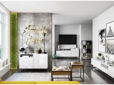 Szafka RTV ENJOY Loft Industrialna Biały MAT 240 cm zestaw z szufladą 2 x 120 cm3