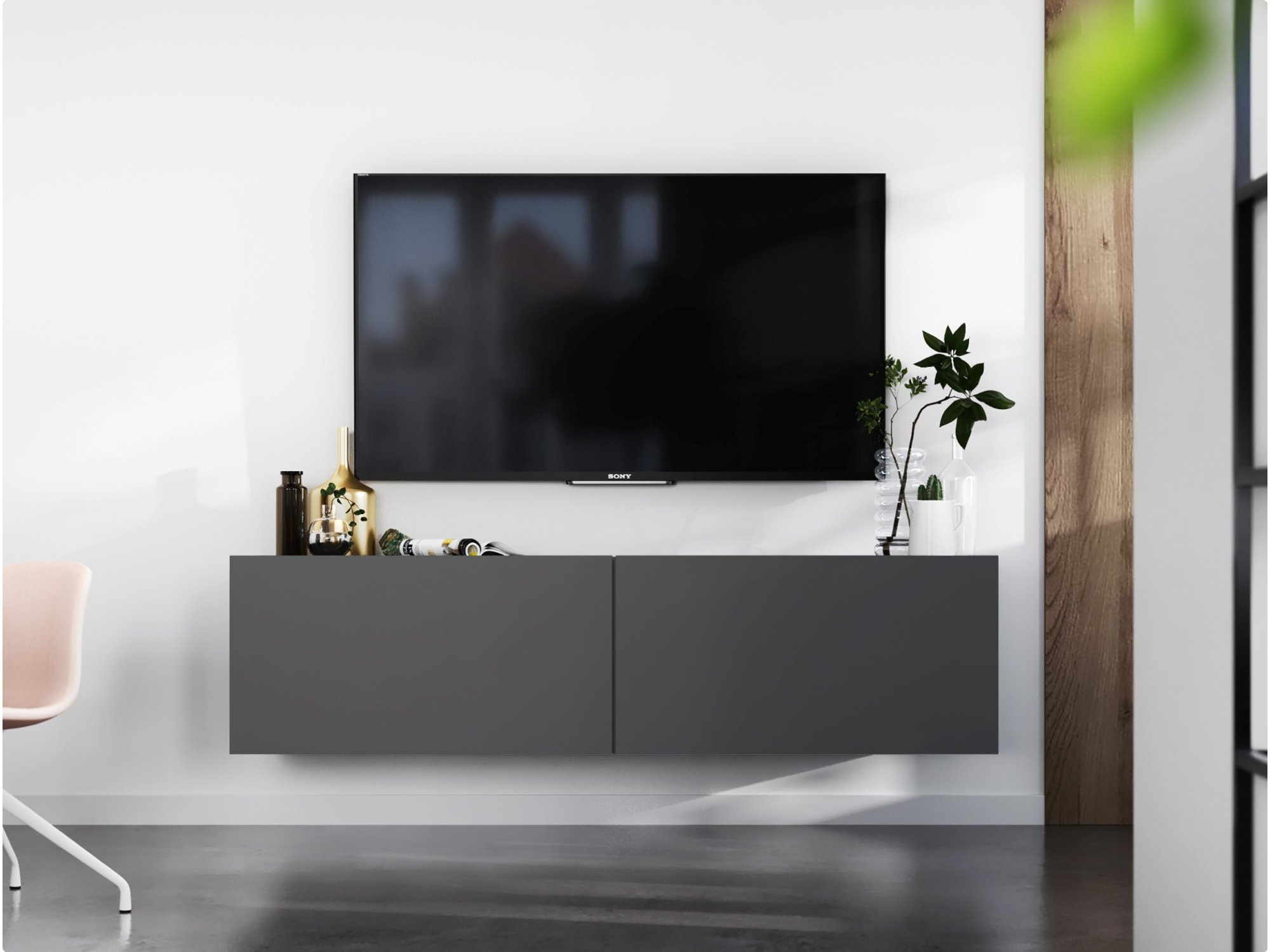 Wisząca Szafka RTV ENJOY Loft Industrialna 120 cm kolor grafit MAT