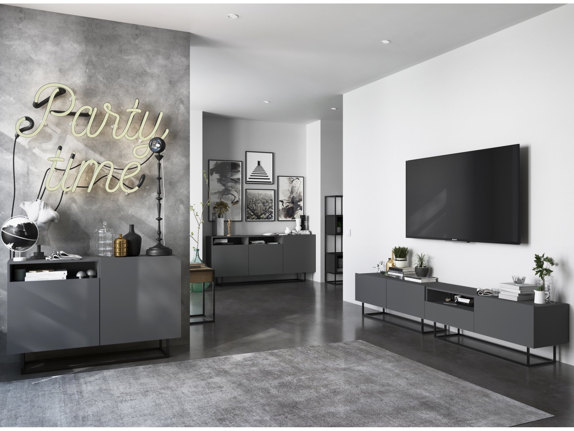 Szafka RTV ENJOY Loft Industrialna 120 cm stelaż kolor grafit MAT