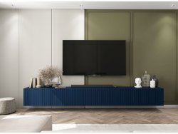 Wisząca szafka RTV Glamour ELPIS - 300 cm - granatowy mat front 3D