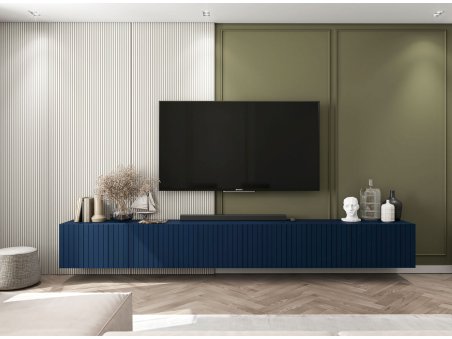 Wisząca szafka RTV Glamour ELPIS - 300 cm - granatowy mat front 3D2