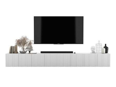 Wisząca szafka RTV Glamour ELPIS - 300 cm - biały mat front 3D1