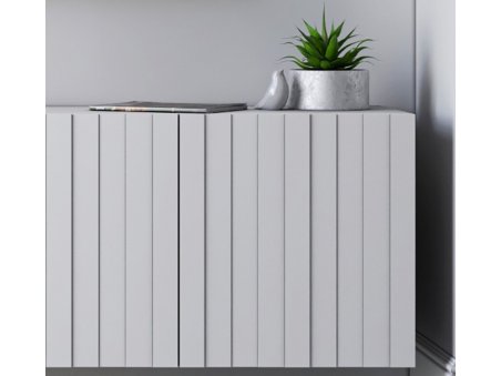 Nowoczesna Szafka RTV Glamour ELPIS - 300 cm - biały mat front 3D z miedzianą ramą